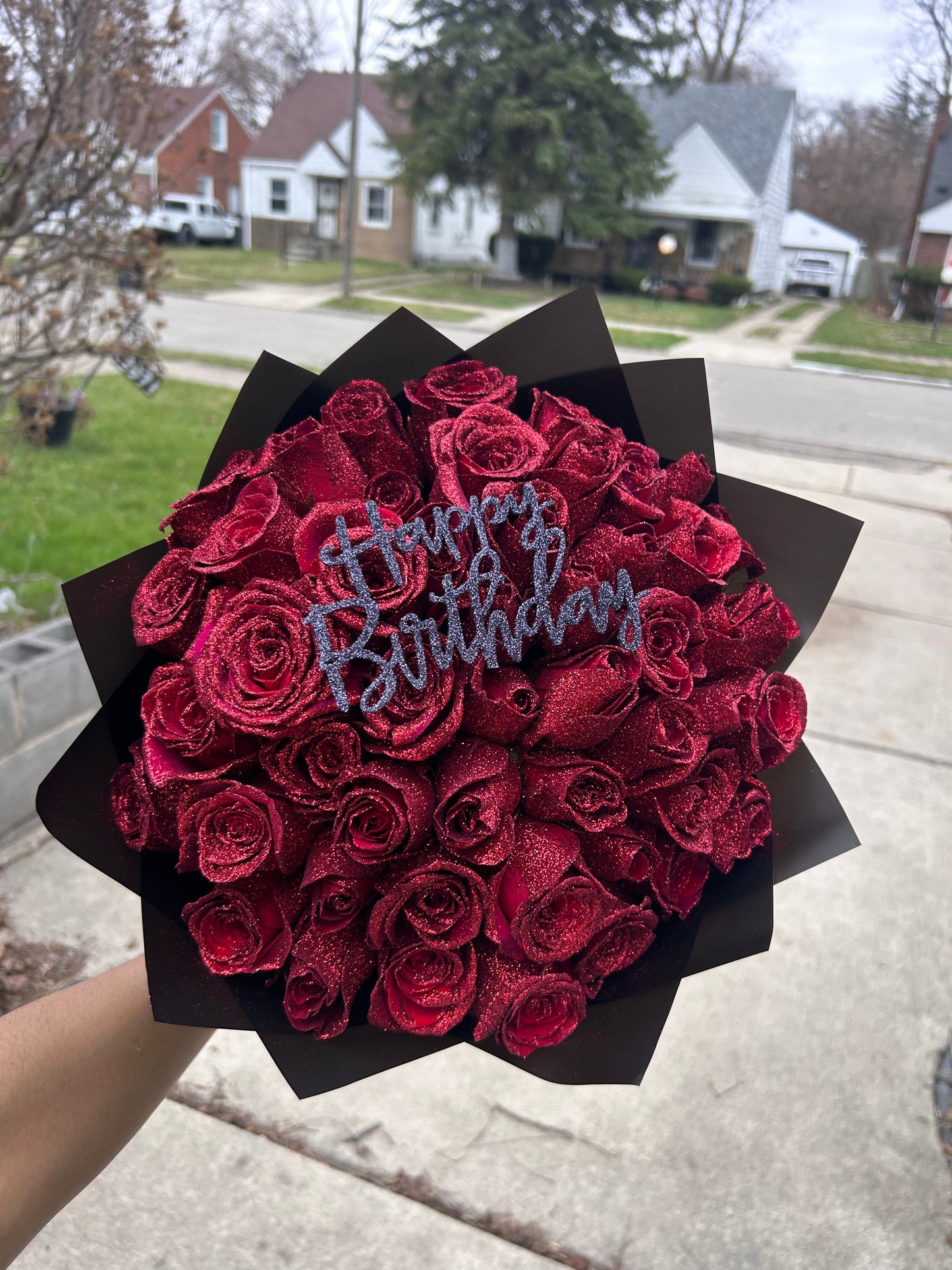 Glitter Happy Birthday Roses