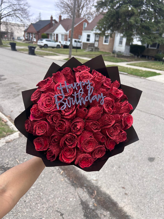 Glitter Happy Birthday Roses